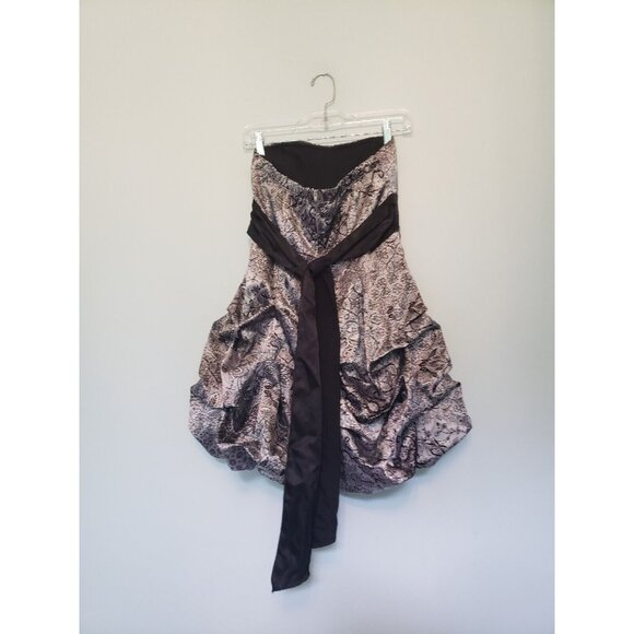 Ruby Rox Juniors 5 Prom Club Bubble Dress Strapless Black Silver Sash Sleeveless - Picture 2 of 5